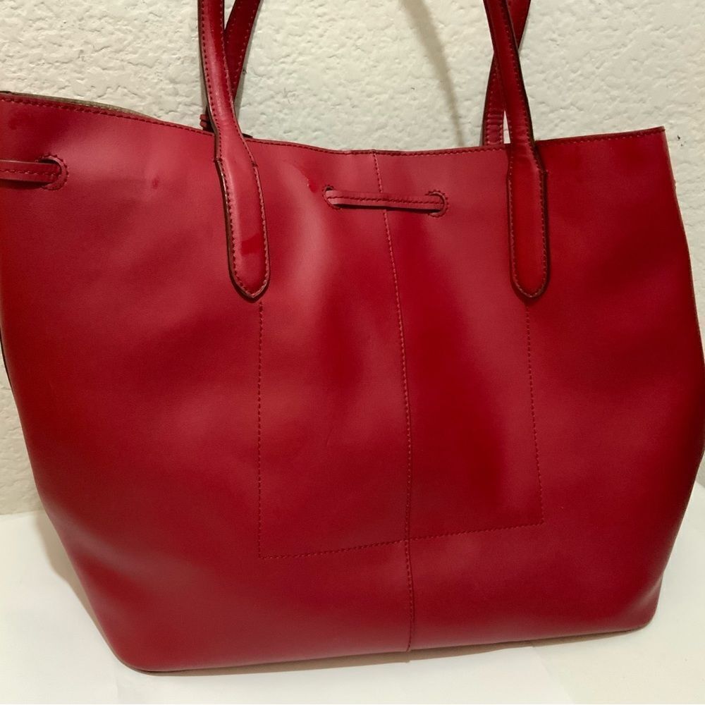 Ralph Lauren Red Leather Tote drawstring open top - Picture 10 of 11